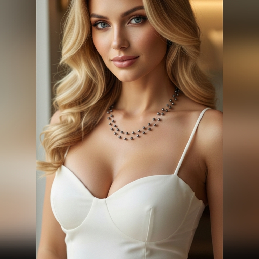 Floating double strand pearl necklace tahitian genuine sterling silver clasp